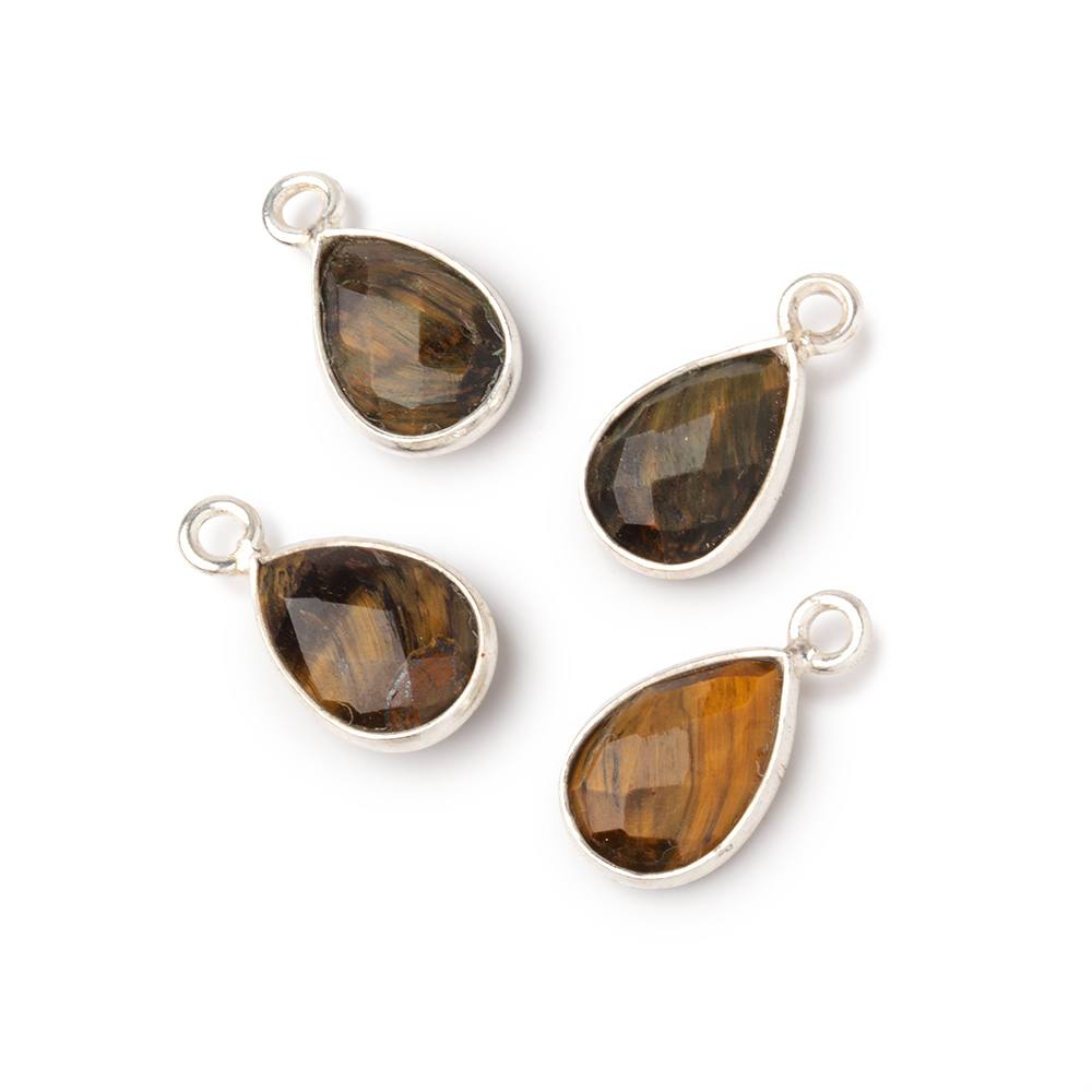 11x8mm .925 Silver Bezel Tiger Eye Faceted Pear Focal Pendant Set of 4 (ONLINE ORDER ONLY)