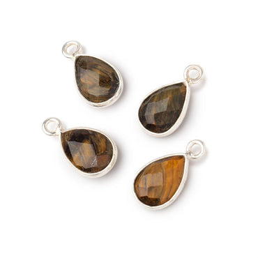 11x8mm .925 Silver Bezel Tiger Eye Faceted Pear Focal Pendant Set of 4 (ONLINE ORDER ONLY)