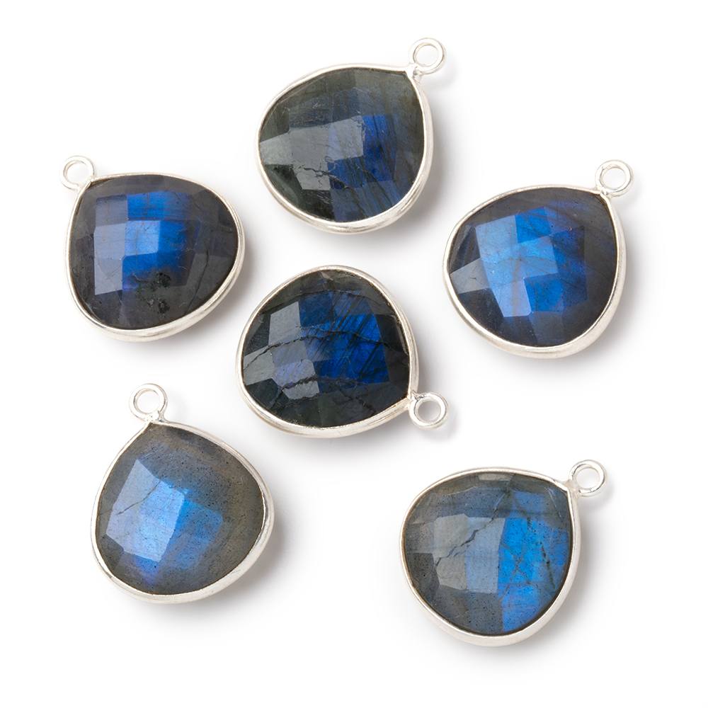 16mm Sterling Silver Bezel Blue Flash Labradorite Faceted Heart Pendant 1 Focal (ONLINE ORDER ONLY)