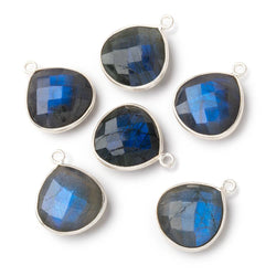 16mm Sterling Silver Bezel Blue Flash Labradorite Faceted Heart Pendant 1 Focal (ONLINE ORDER ONLY)