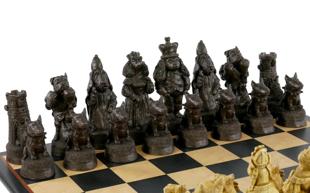 Chess Set  - Cats & Dogs Chess Pieces on Black/Birdseye Maple Chess Board (ONLINE ORDER ONLY)