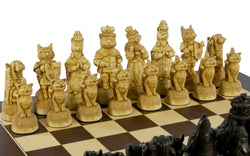 Chess Set  - Cats & Dogs Chess Pieces on Walnut/Sycamore Barcelona Chess Board (ONLINE ORDER ONLY)