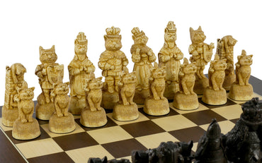 Chess Set  - Cats & Dogs Chess Pieces on Walnut/Sycamore Barcelona Chess Board (ONLINE ORDER ONLY)