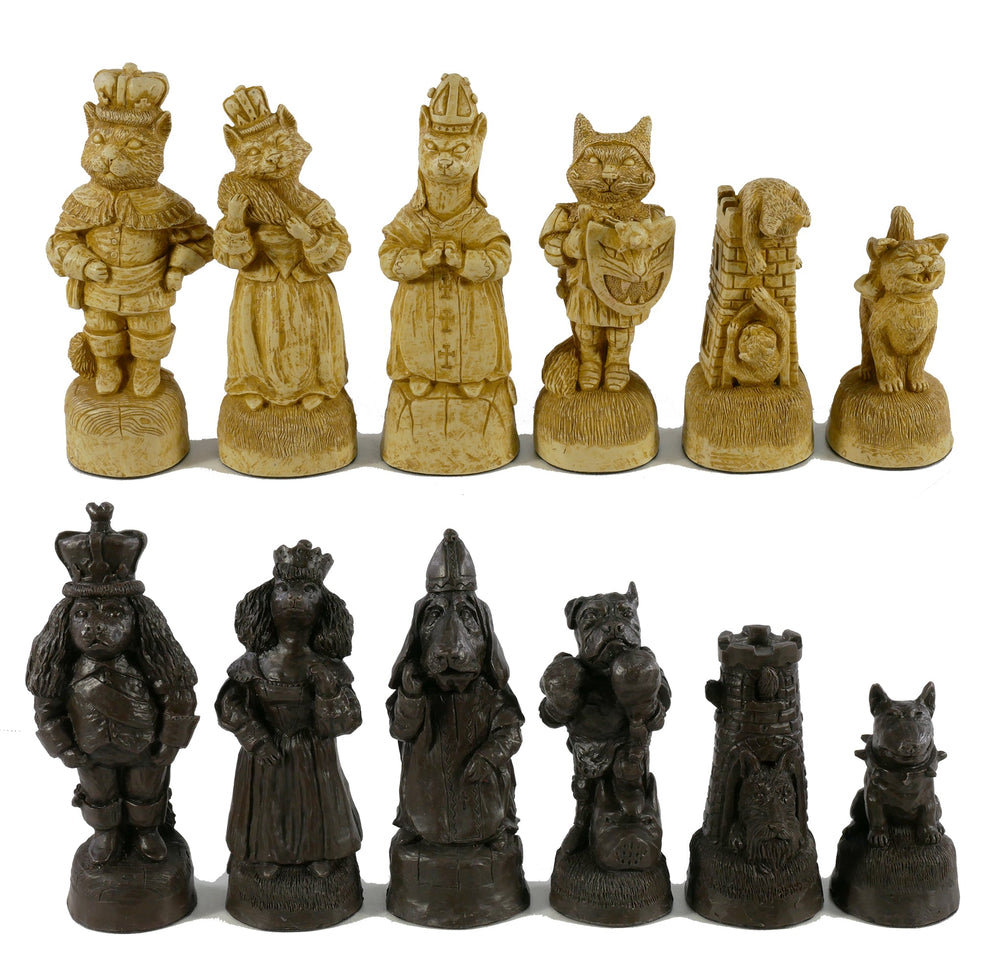 Chess Set  - Cats & Dogs Chess Pieces on Black/Birdseye Maple Chess Board (ONLINE ORDER ONLY)