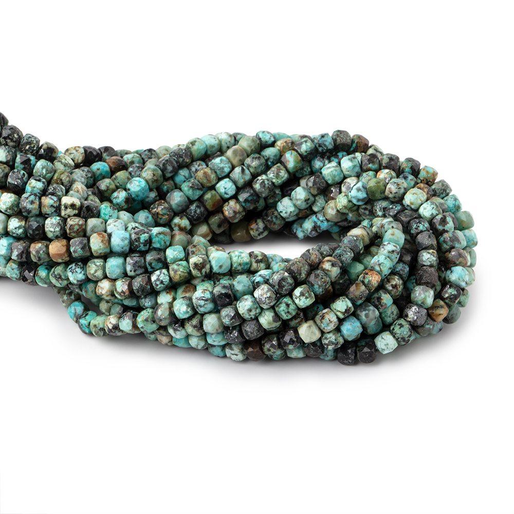 4mm African Turquoise Micro Faceted Cube Beads 12 inch 68 pieces (ONLINE ORDER ONLY)