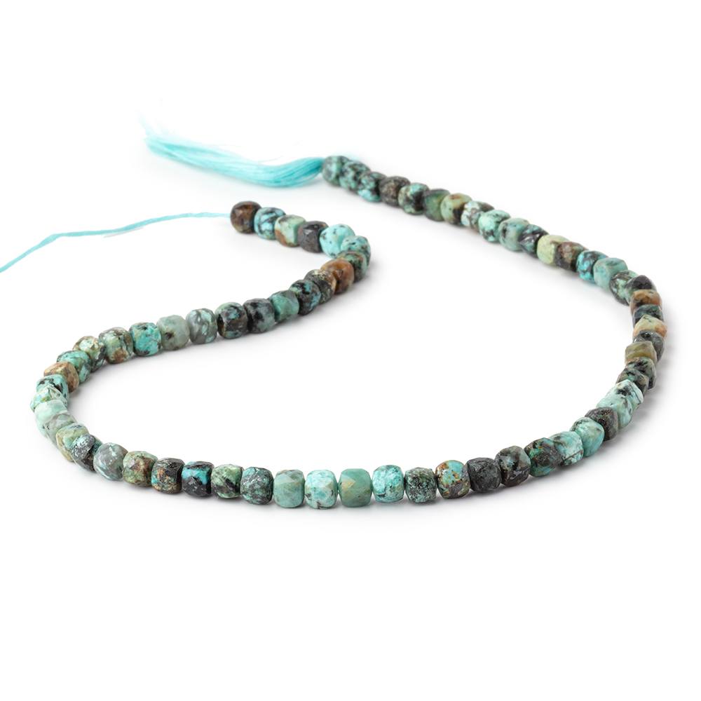 4mm African Turquoise Micro Faceted Cube Beads 12 inch 68 pieces (ONLINE ORDER ONLY)