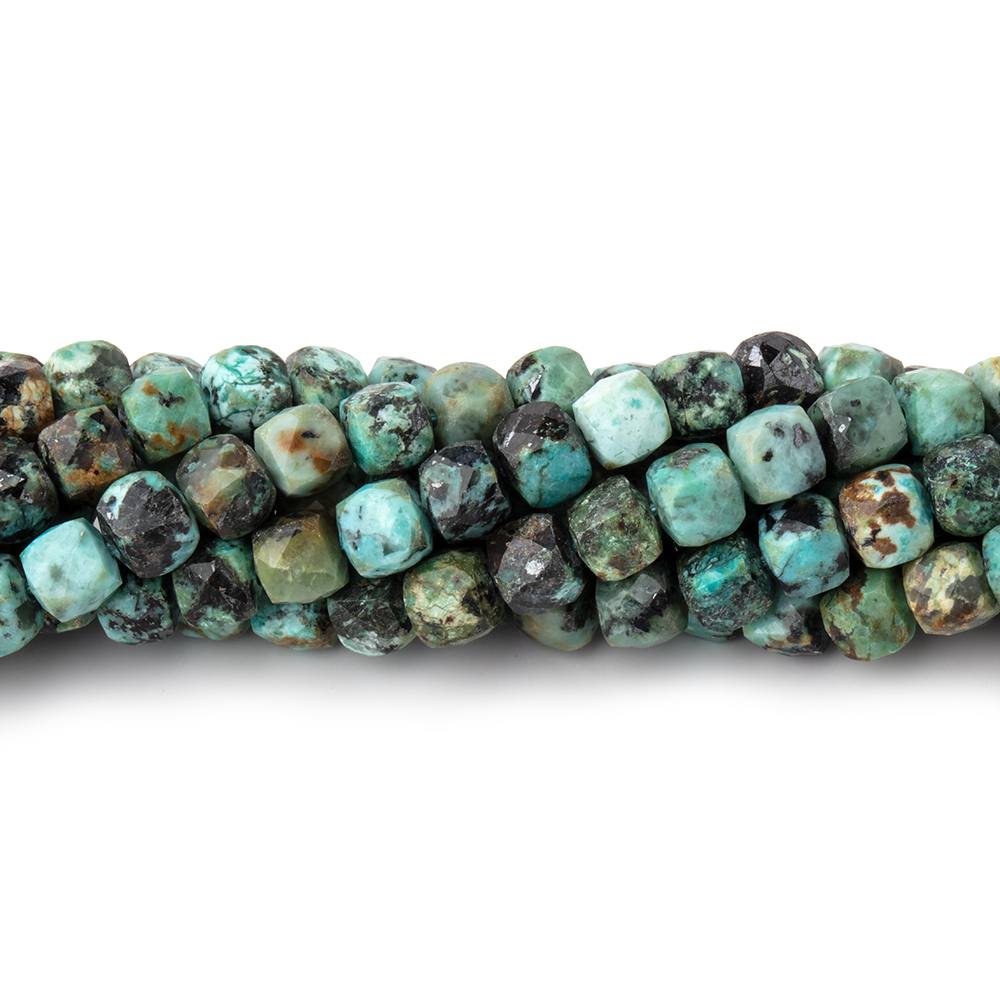 4mm African Turquoise Micro Faceted Cube Beads 12 inch 68 pieces (ONLINE ORDER ONLY)