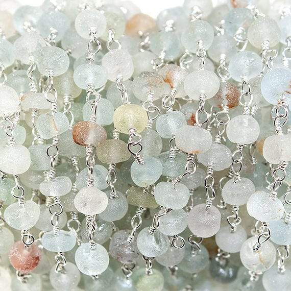 4.5mm Frosted Multi Beryl plain rondelle Silver plated Chain by the foot 36 pcs (ONLINE ORDER ONLY)