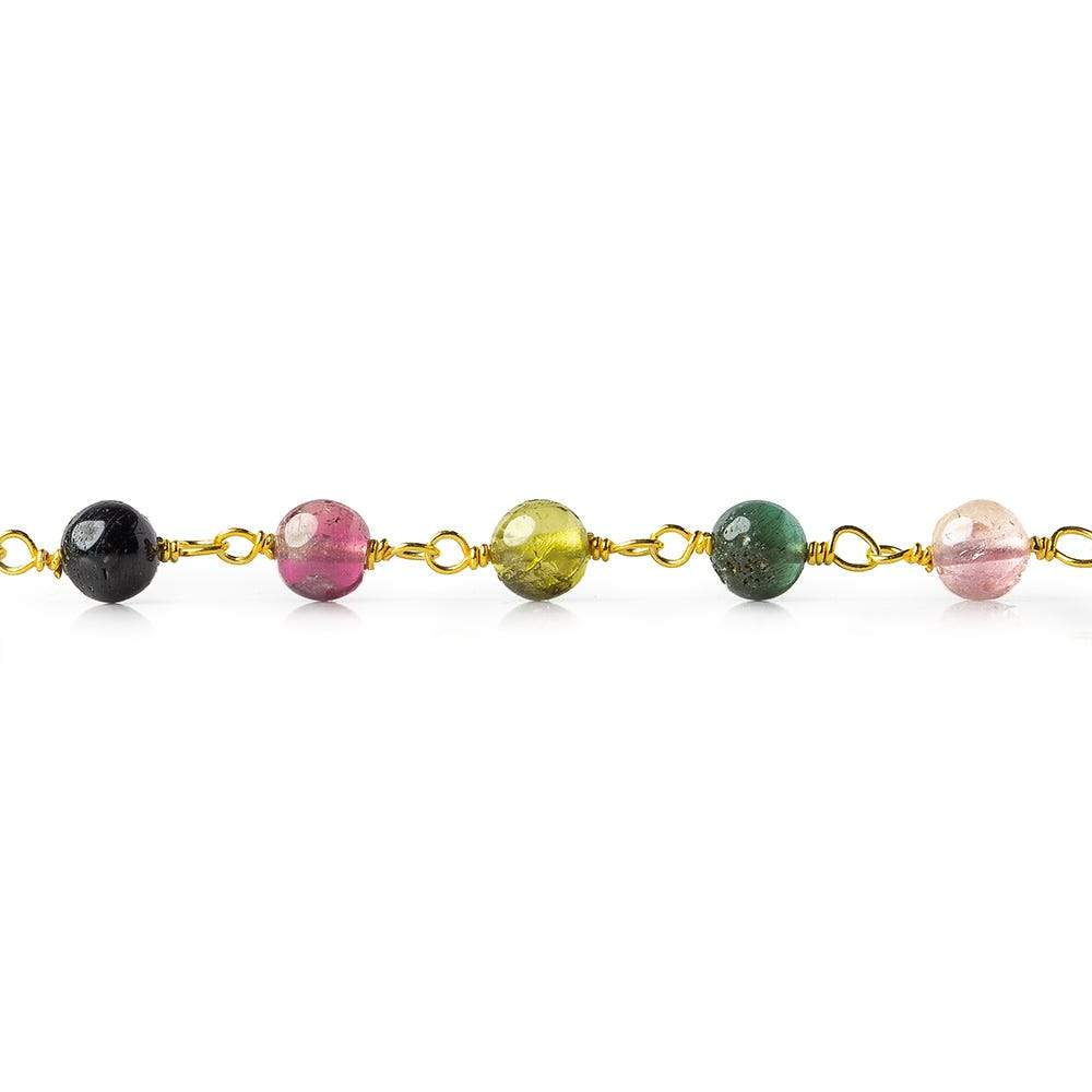 4.5mm Multi Color Tourmaline plain round Vermeil Chain by the foot (ONLINE ORDER ONLY)