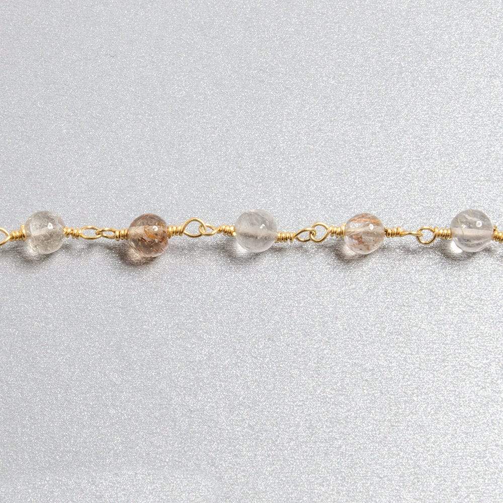 4.5mm Rutilated Quartz plain round Gold plated Chain by the foot 26 beads (ONLINE ORDER ONLY)