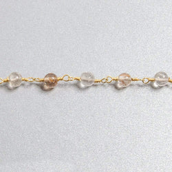 4.5mm Rutilated Quartz plain round Gold plated Chain by the foot 26 beads (ONLINE ORDER ONLY)