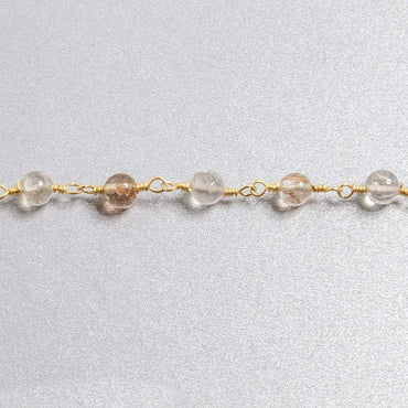 4.5mm Rutilated Quartz plain round Gold plated Chain by the foot 26 beads (ONLINE ORDER ONLY)