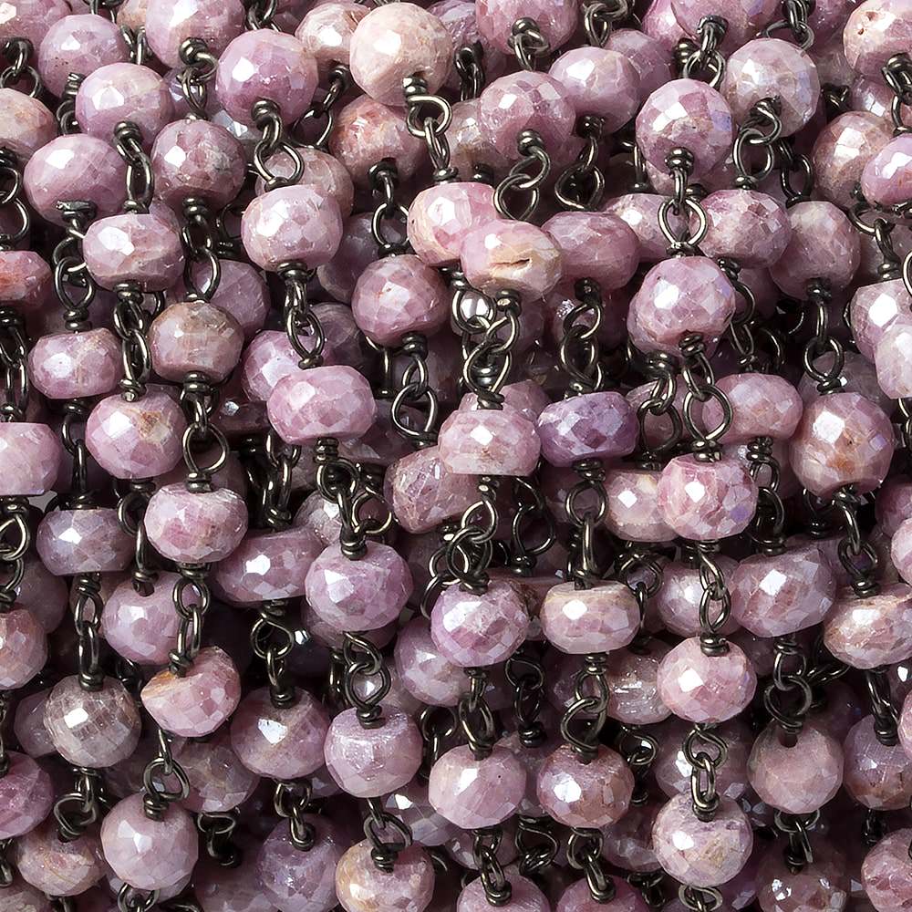 4.5mm Silverite Pink Sapphire rondelle Oxidized .925 Silver Chain by the foot 36 pieces (ONLINE ORDER ONLY)