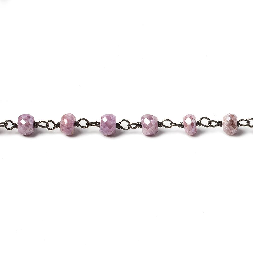 4.5mm Silverite Pink Sapphire rondelle Oxidized .925 Silver Chain by the foot 36 pieces (ONLINE ORDER ONLY)