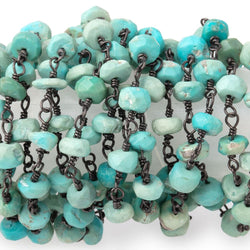 4.5mm Turquoise Faceted Rondelles on Black Gold over .925 Silver Chain (ONLINE ORDER ONLY)
