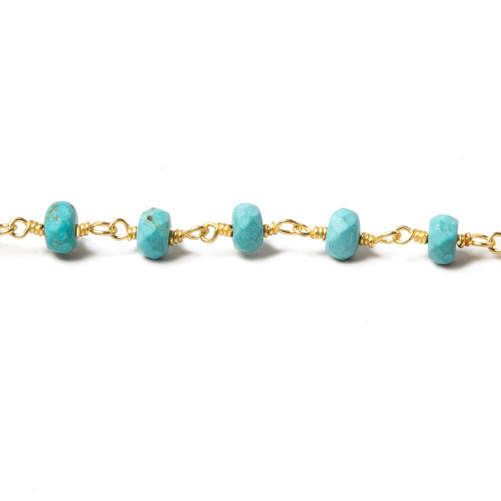 4.5mm Turquoise Magnesite facet rondelle Gold plated Chain by the foot 32pc (ONLINE ORDER ONLY)