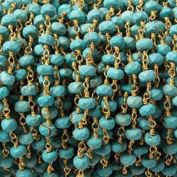 4.5mm Turquoise Magnesite facet rondelle Gold plated Chain by the foot 32pc (ONLINE ORDER ONLY)
