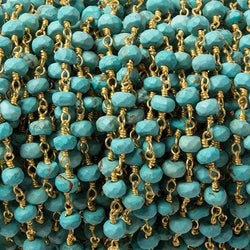 4.5mm Turquoise Magnesite facet rondelle Gold plated Chain by the foot 32pc (ONLINE ORDER ONLY)