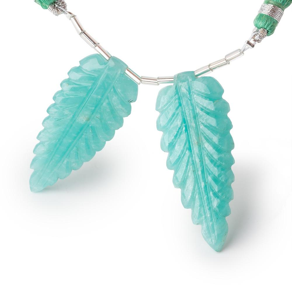 45x18mm Amazonite Carved Leaf Focal Set of 2 Beads (ONLINE ORDER ONLY)