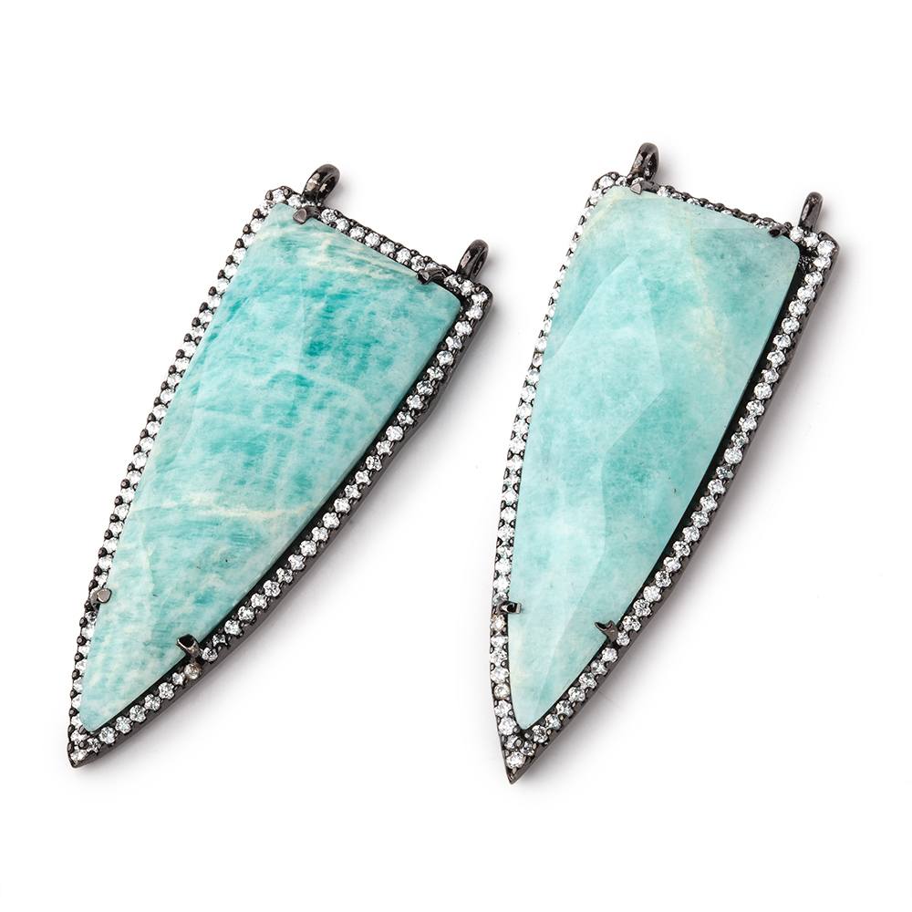 45x18mm Black Gold Bezel CZ & Amazonite Faceted Point Pendant 1 focal bead (ONLINE ORDER ONLY)