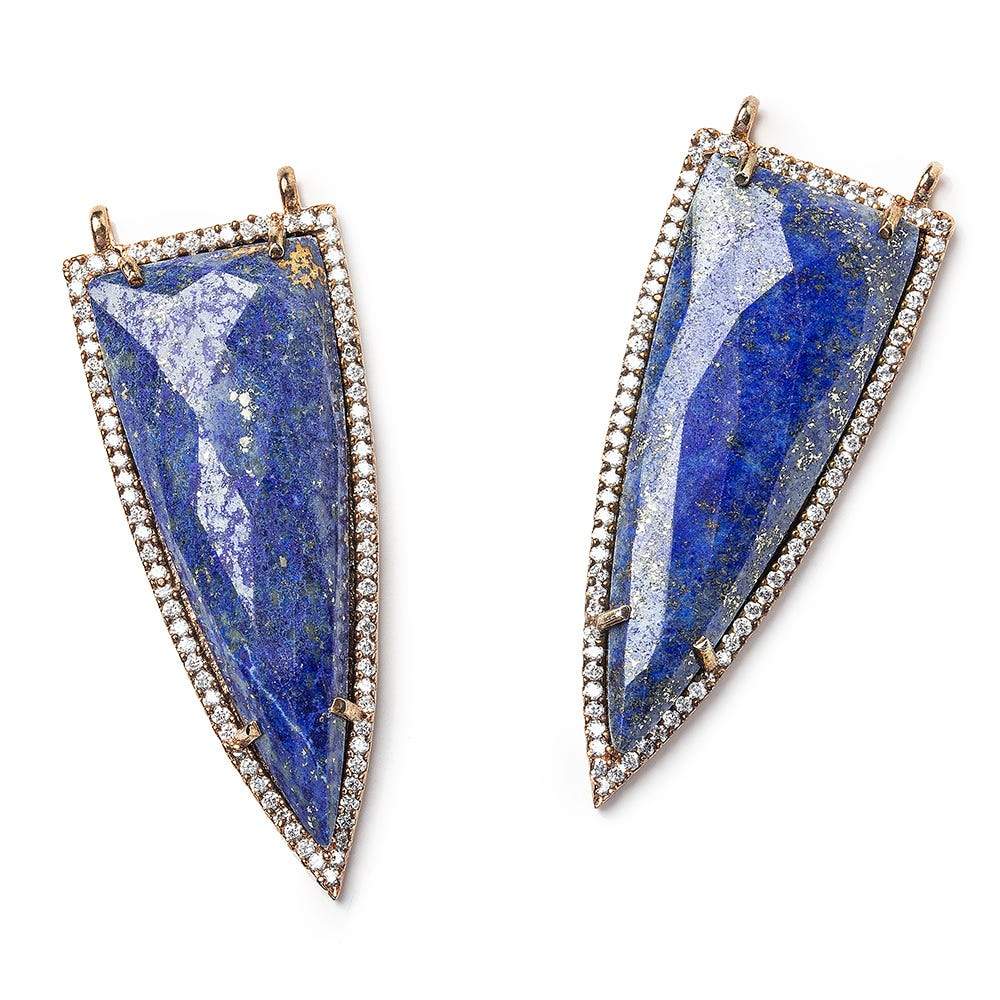 45x18mm Rose Gold Bezel CZ & Lapis Lazuli Faceted Point Pendant 1 focal bead (ONLINE ORDER ONLY)