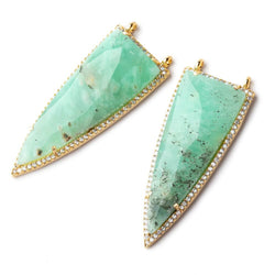 45x18mm Vermeil Bezel CZ & Chrysoprase and Matrix Faceted Point Pendant 1 focal bead (ONLINE ORDER ONLY)