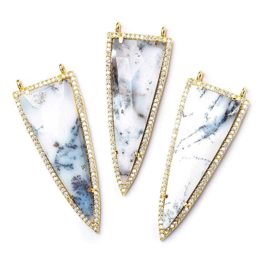 45x18mm Vermeil Bezel CZ & Dendritic Opal Faceted Point Pendant 1 focal bead (ONLINE ORDER ONLY)