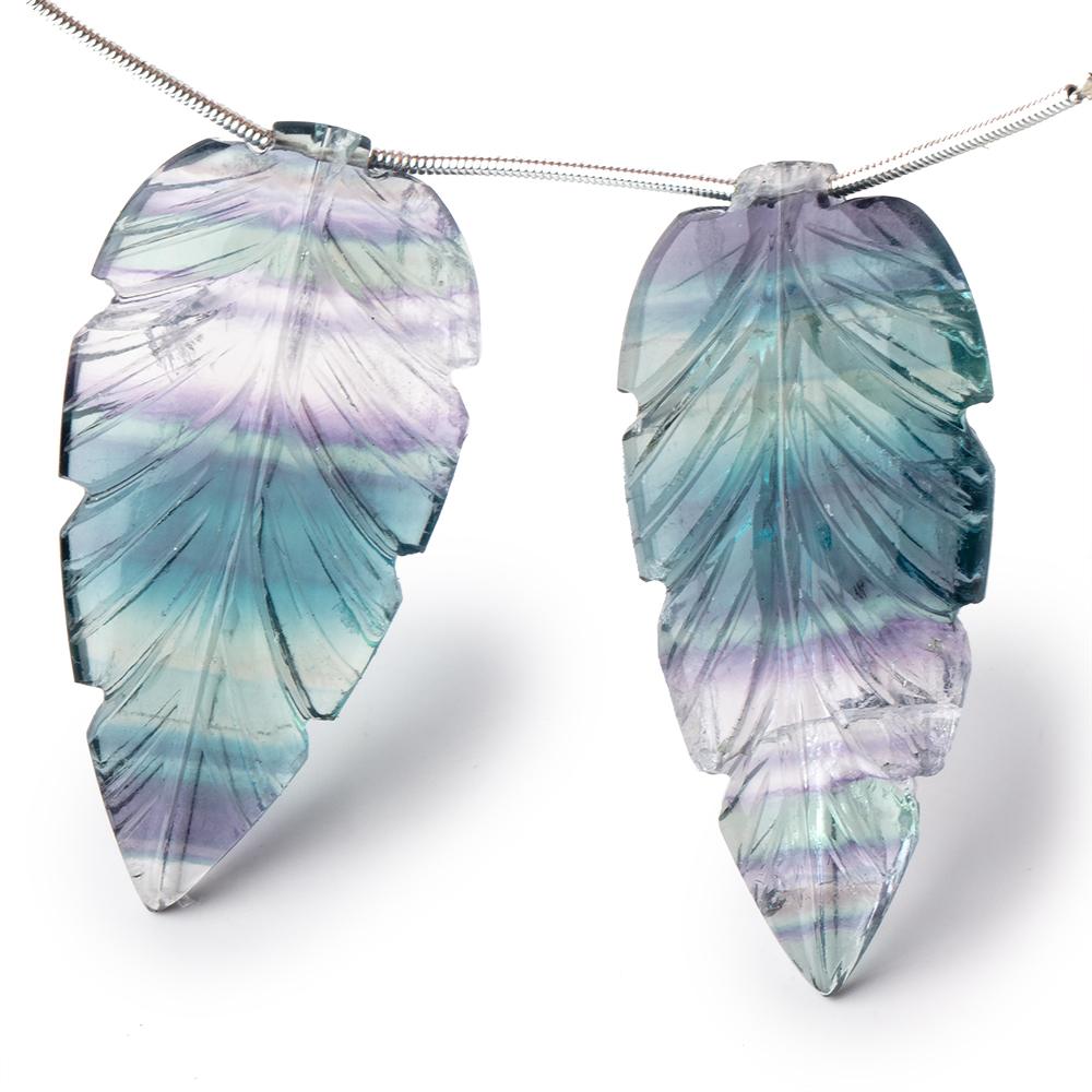 45x22mm Fluorite Hand Carved Leaf Focal Set of 2 Pieces (ONLINE ORDER ONLY)