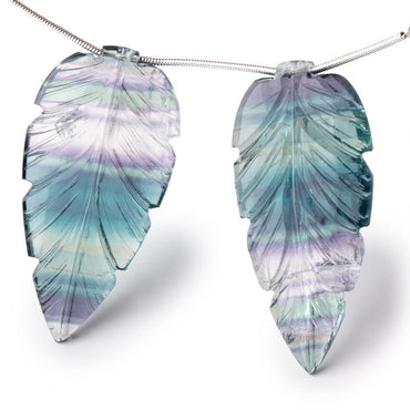 45x22mm Fluorite Hand Carved Leaf Focal Set of 2 Pieces (ONLINE ORDER ONLY)