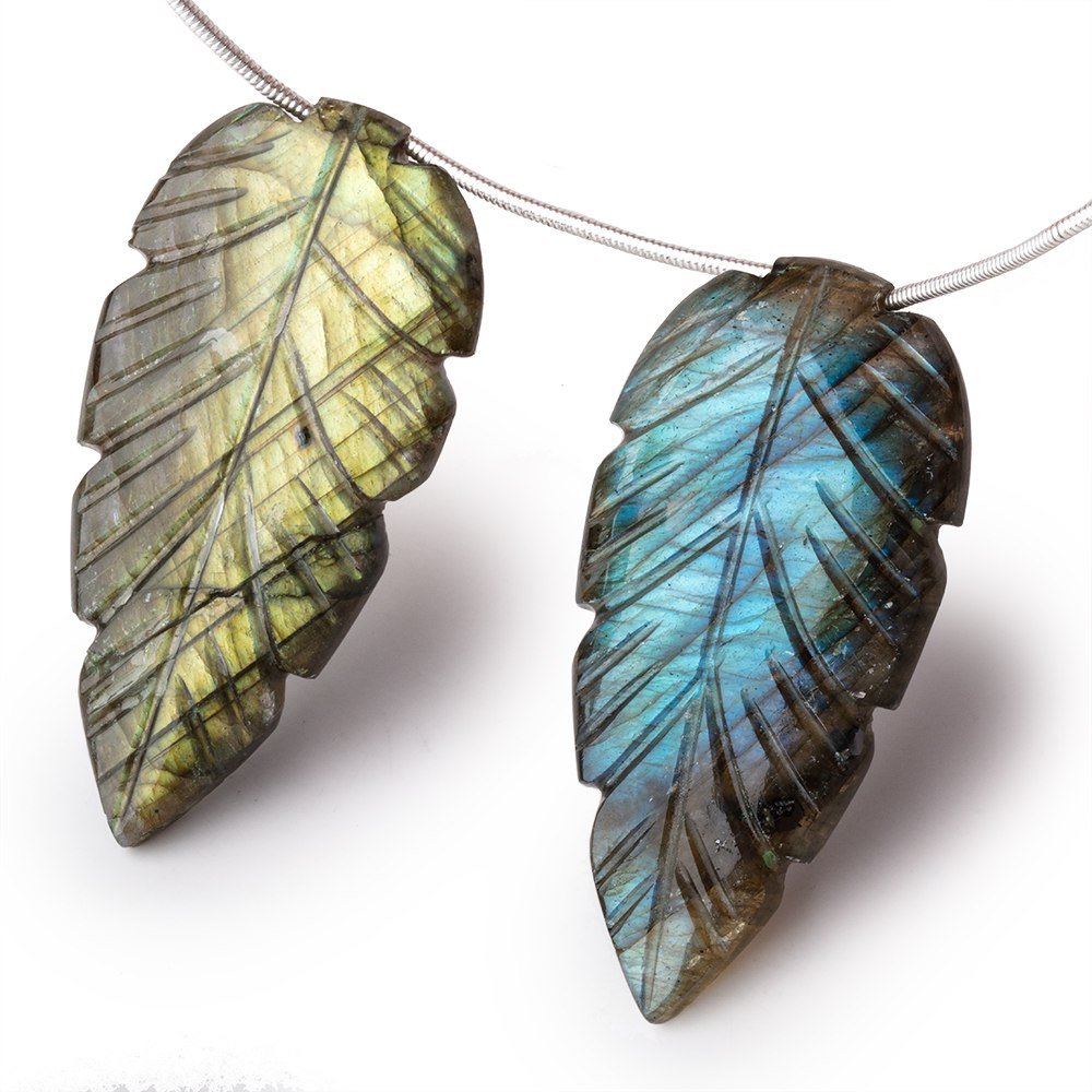 45x22mm Labradorite Carved Leaf Focal Set of 2 Beads (ONLINE ORDER ONLY)