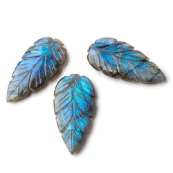 45x22mm Labradorite Hand Carved Shoulder Drill leaf Focal 1 Bead (ONLINE ORDER ONLY)