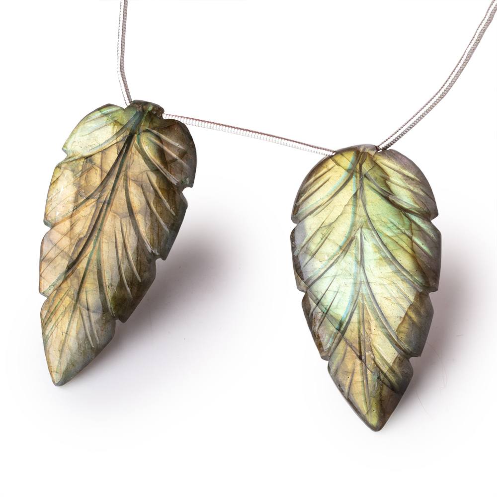 45x22mm Multi Color Labradorite Carved Leaf Focal Set of 2 (ONLINE ORDER ONLY)