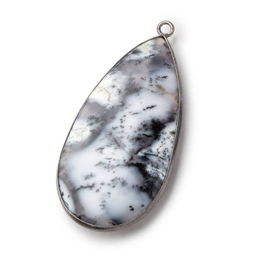 45x23mm Black Gold Bezel Dendritic Opal Plain Pear Pendant 1 Piece (ONLINE ORDER ONLY)