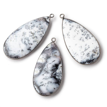 45x23mm Black Gold Bezel Dendritic Opal Plain Pear Pendant 1 Piece (ONLINE ORDER ONLY)