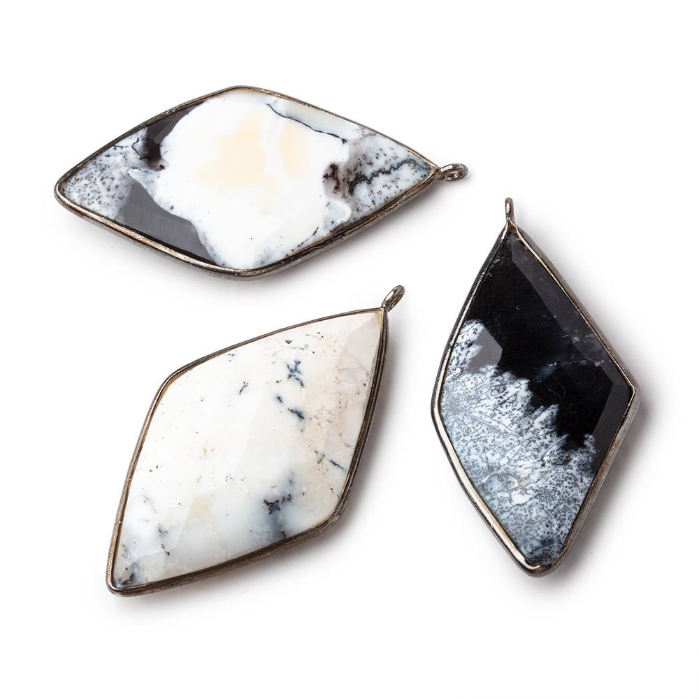 Black Gold .925 Bezel Opaque Dendritic Opal faceted Kite Pendant (ONLINE ORDER ONLY)