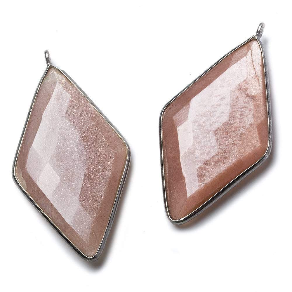 45x24mm Black Gold .925 Bezel Peach Moonstone faceted Kite Pendant 1 piece (ONLINE ORDER ONLY)
