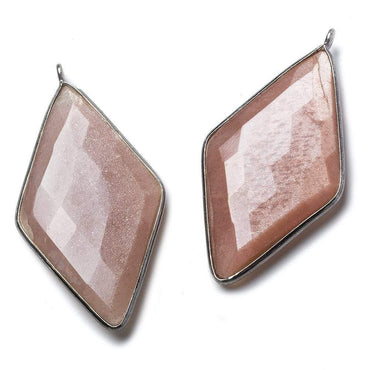 45x24mm Black Gold .925 Bezel Peach Moonstone faceted Kite Pendant 1 piece (ONLINE ORDER ONLY)