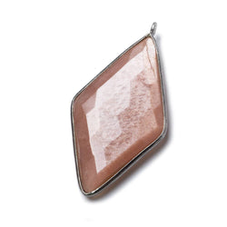 45x24mm Black Gold .925 Bezel Peach Moonstone faceted Kite Pendant 1 piece (ONLINE ORDER ONLY)