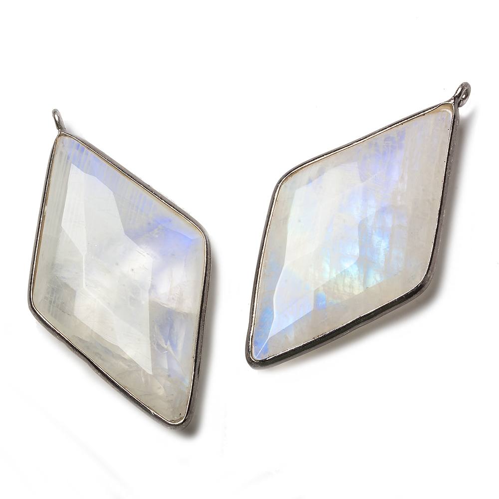 44x25mm Black Gold .925 Bezel Rainbow Moonstone faceted Kite Pendant 1 piece (ONLINE ORDER ONLY)