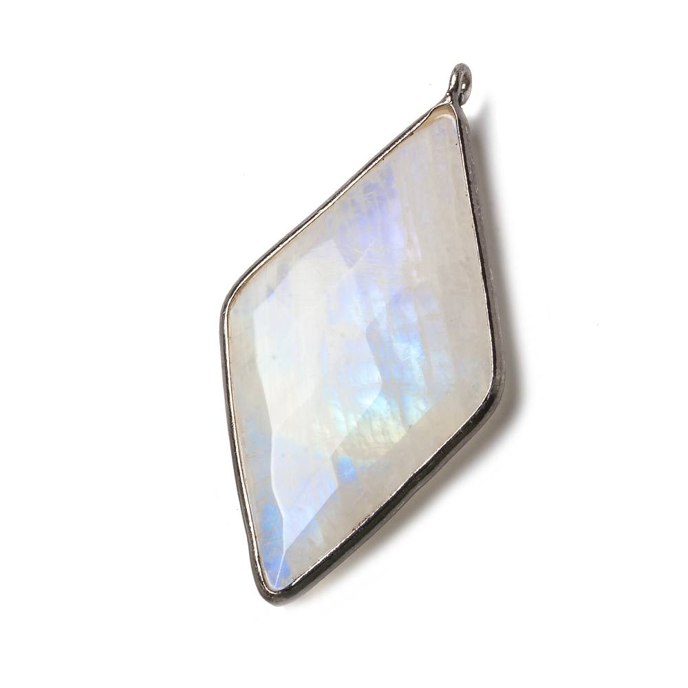 44x25mm Black Gold .925 Bezel Rainbow Moonstone faceted Kite Pendant 1 piece (ONLINE ORDER ONLY)