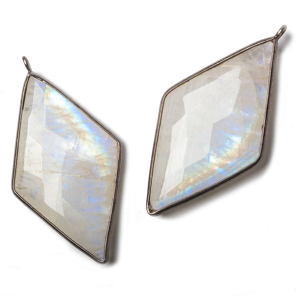 45x24mm Dark Silver Bezel Rainbow Moonstone faceted Kite Pendant 1 piece (ONLINE ORDER ONLY)