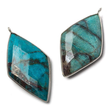 45x24mm Silver Bezel Chrysocolla faceted Kite Pendant 1 piece (ONLINE ORDER ONLY)
