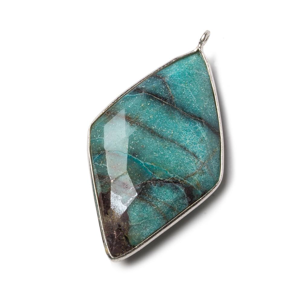 45x24mm Silver Bezel Chrysocolla faceted Kite Pendant 1 piece (ONLINE ORDER ONLY)