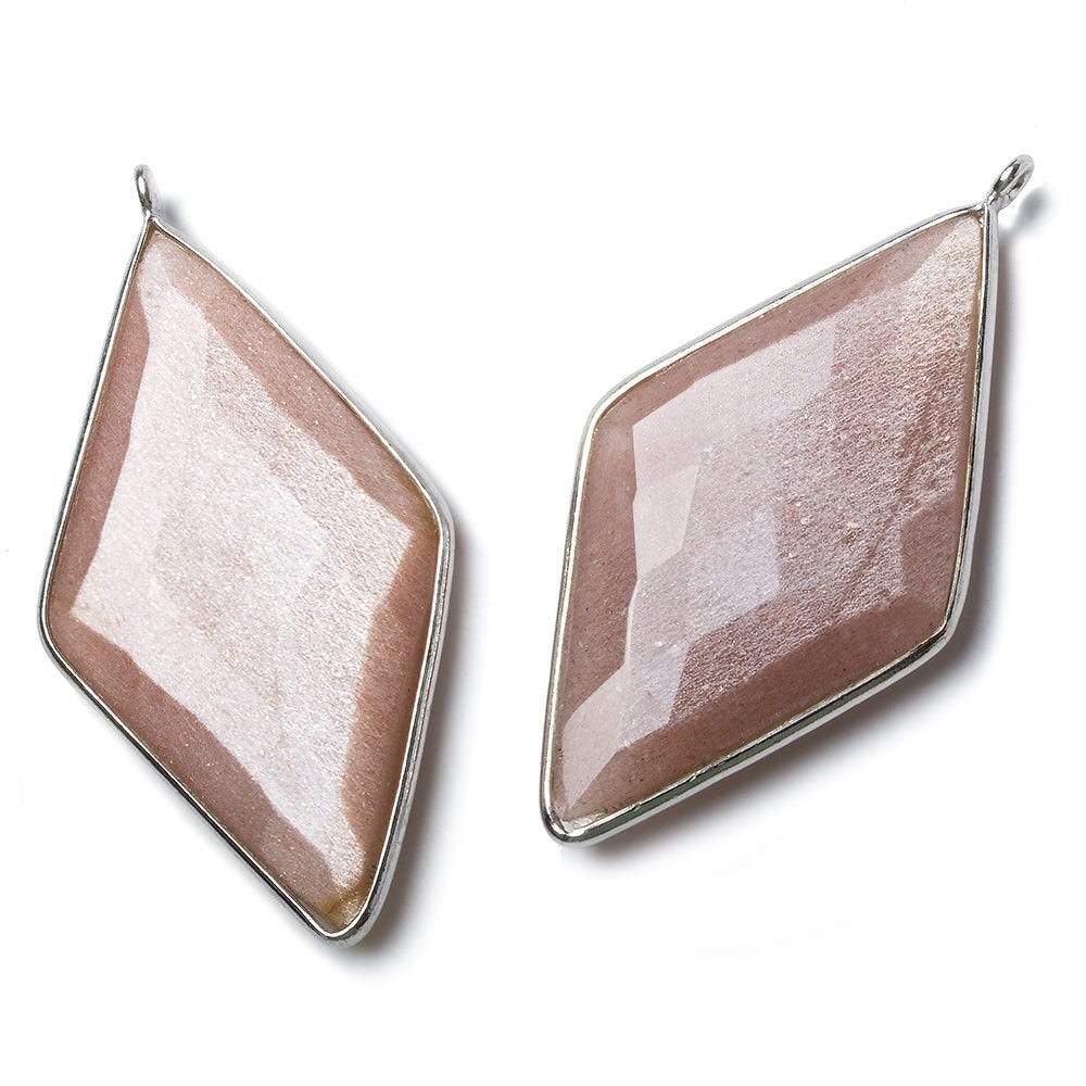 45x24mm Silver Bezel Peach Moonstone faceted Kite Pendant 1 piece (ONLINE ORDER ONLY)