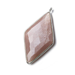 45x24mm Silver Bezel Peach Moonstone faceted Kite Pendant 1 piece (ONLINE ORDER ONLY)