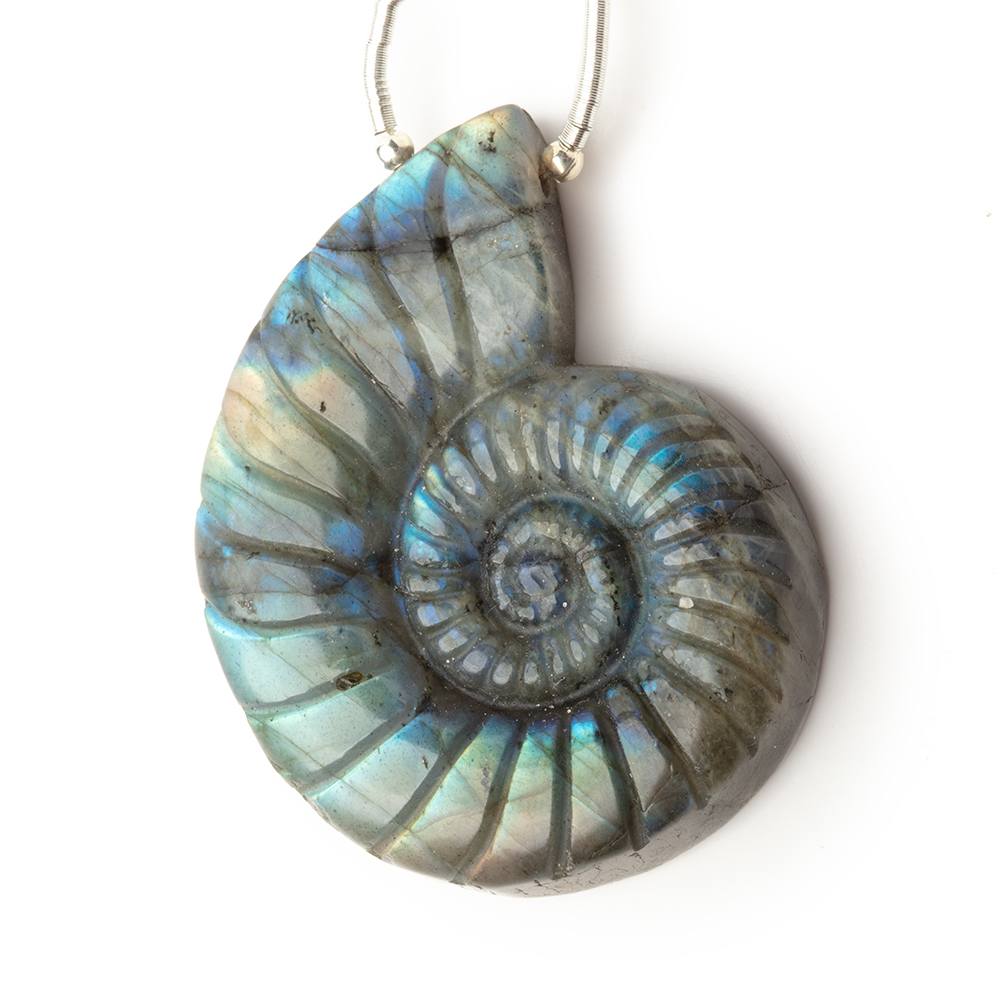 45x37mm Labradorite Carved Ammonite Shaped Focal 1 Pendant (ONLINE ORDER ONLY)