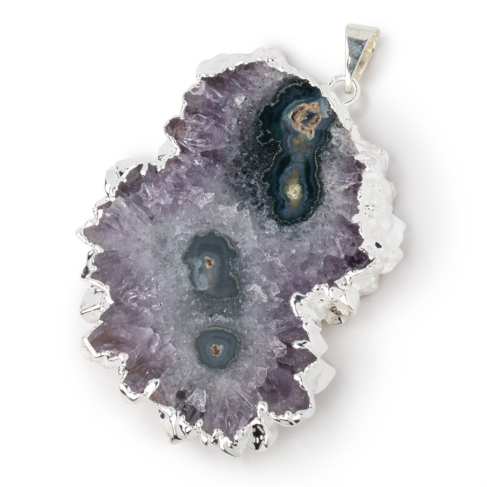 45x38mm Silver Leafed Amethyst Solar Quartz Slice Pendant 1 focal piece (ONLINE ORDER ONLY)