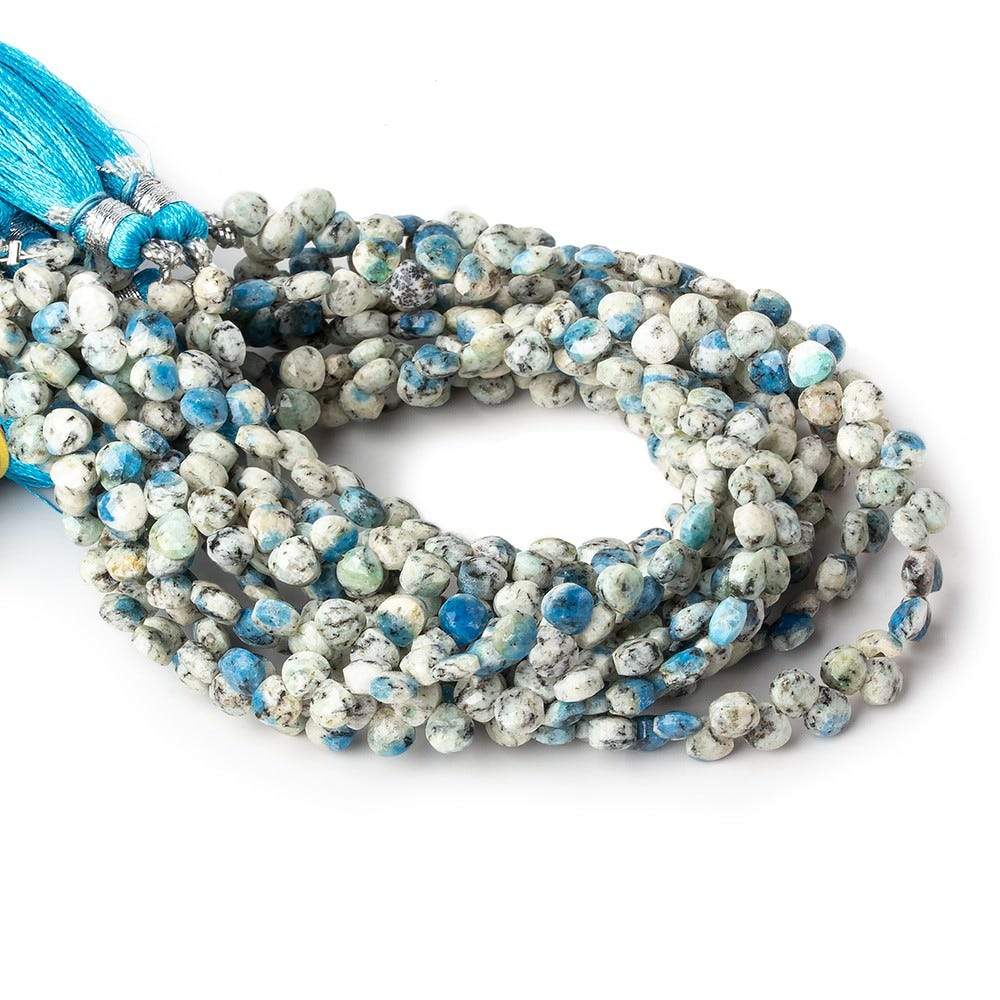 4.5x4.5mm K2 Azurite Granite "K2 Jasper" Petite Faceted Hearts 8 inch 61 beads (ONLINE ORDER ONLY)