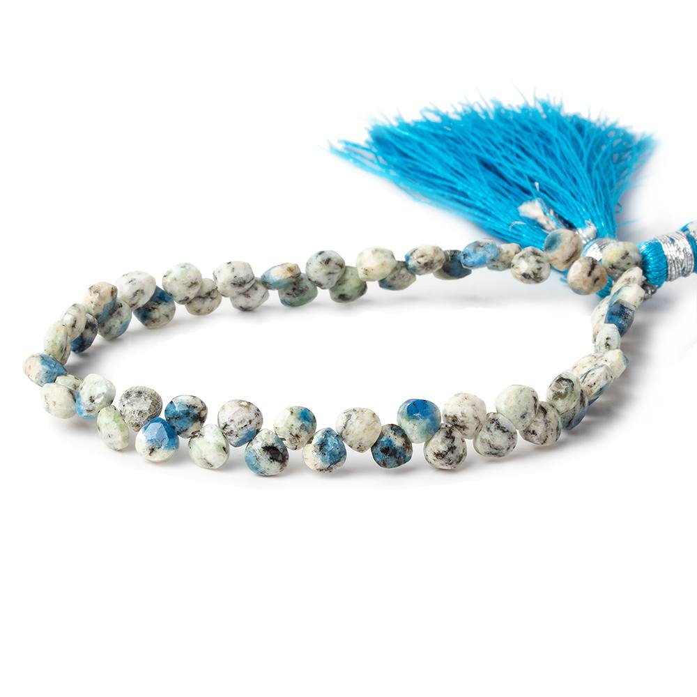 4.5x4.5mm K2 Azurite Granite "K2 Jasper" Petite Faceted Hearts 8 inch 61 beads (ONLINE ORDER ONLY)