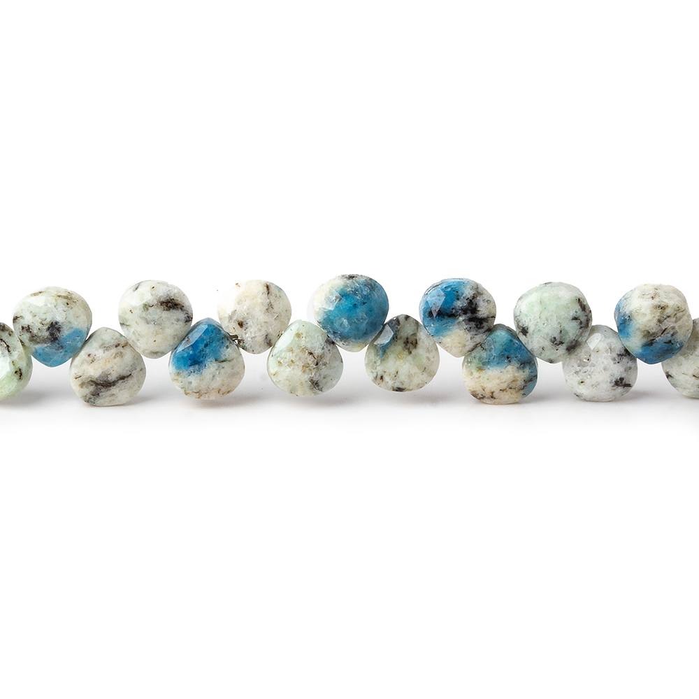 4.5x4.5mm K2 Azurite Granite "K2 Jasper" Petite Faceted Hearts 8 inch 61 beads (ONLINE ORDER ONLY)